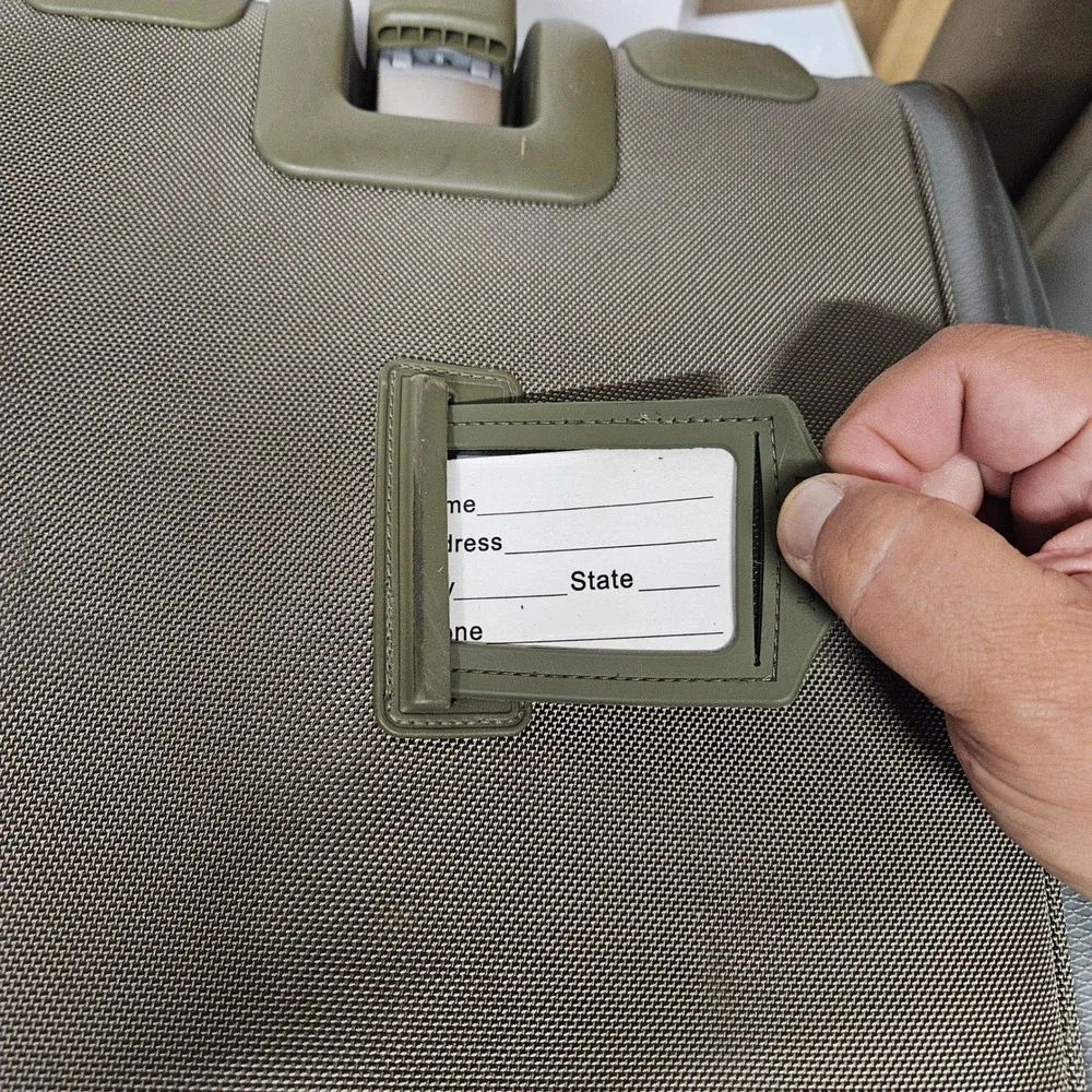Delsey Rolling Suitcase Olive Green Grey Lightweight Hybrid Carry On Bag *